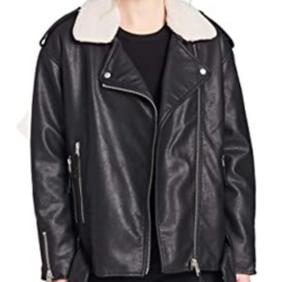 Oversized Faux Leather Belted Motorcycle Jacket L - Picture 1 of 1
